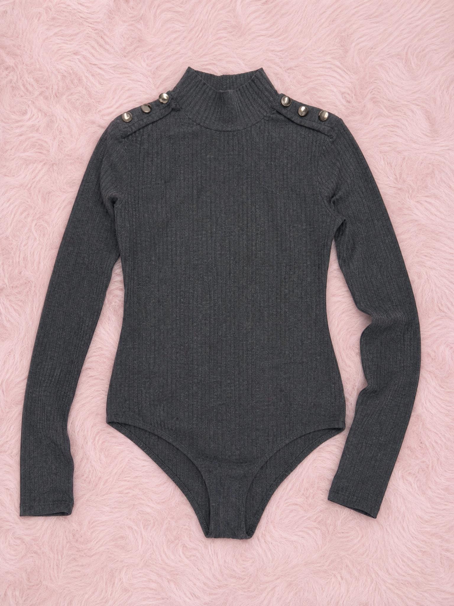 Charcoal Ribbed Long Sleeve Mock Neck Bodysuit