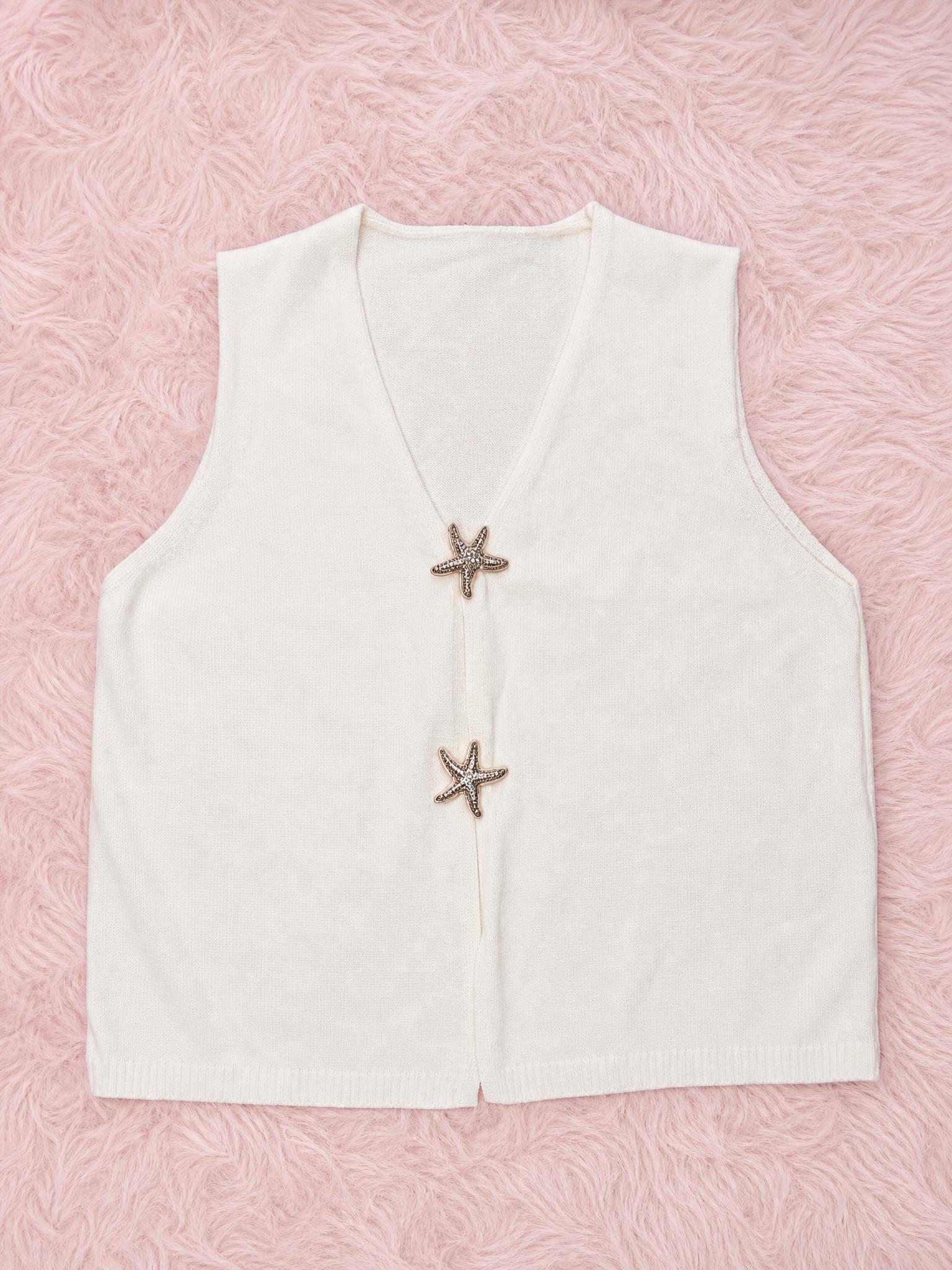 Cream Sleeveless Knit Vest with Starfish Buttons – Very Good