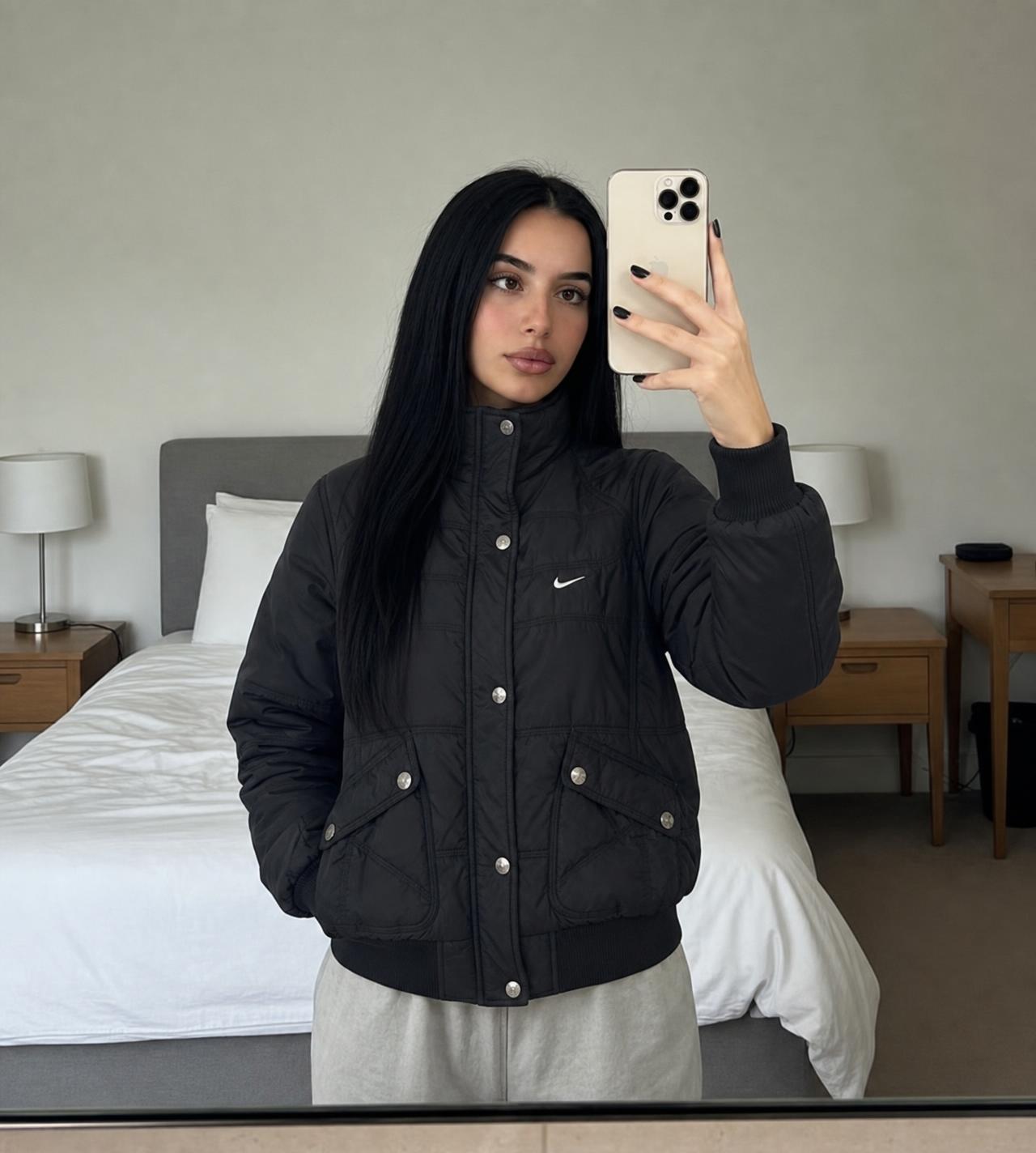 Nike Black Padded Bomber Jacket with Utility Pockets