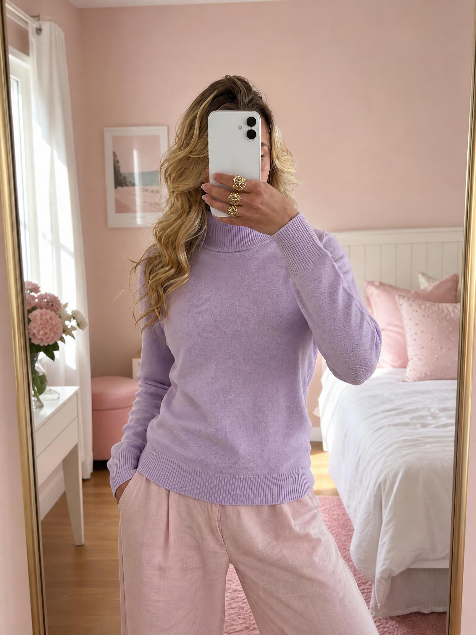 Lilac ribbed roll-neck jumper – very good condition