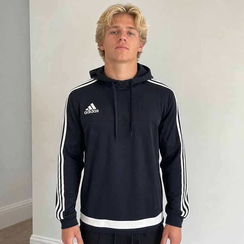 adidas Black Hooded Track Top with White 3-Stripes