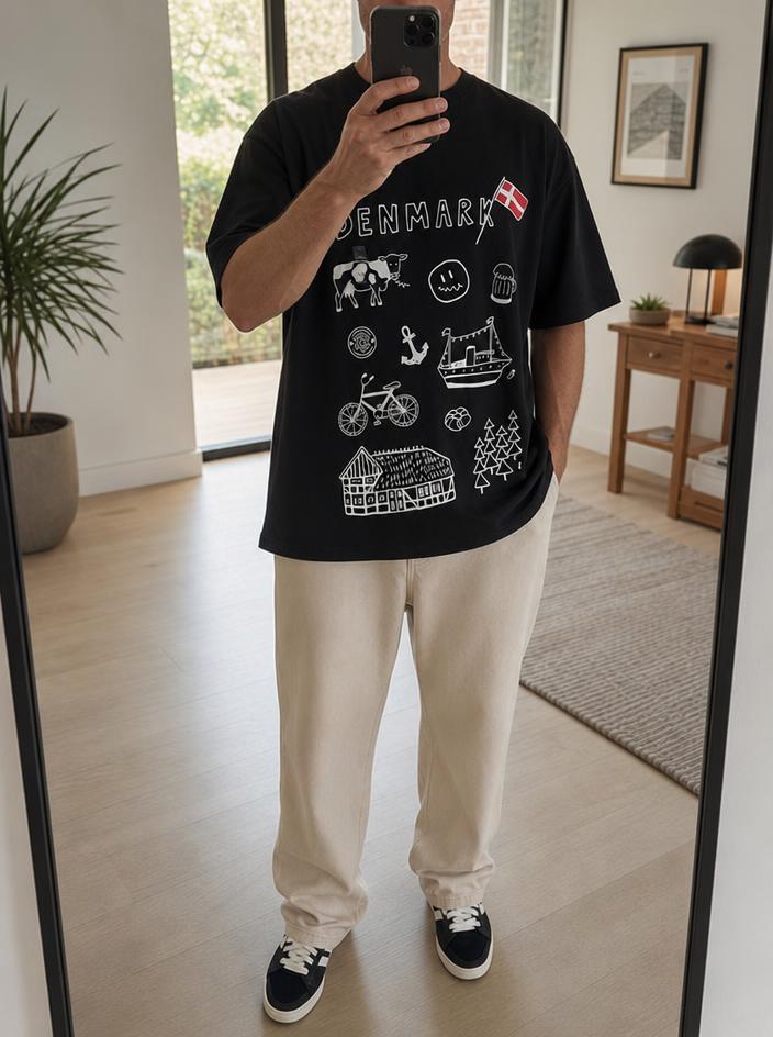 From Denmark black graphic T-shirt with Danish print, new