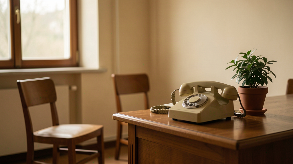 Una stanza di ascolto con un telefono fisso su una scrivania
