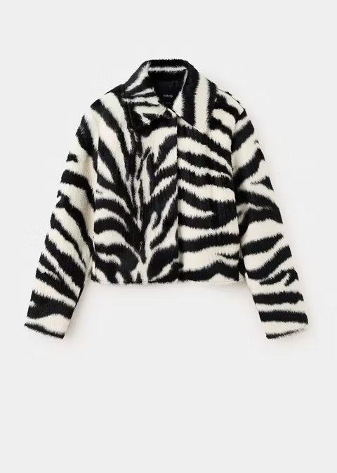 Mango, ZEBRA-EFFECT FAUX FUR JACKET