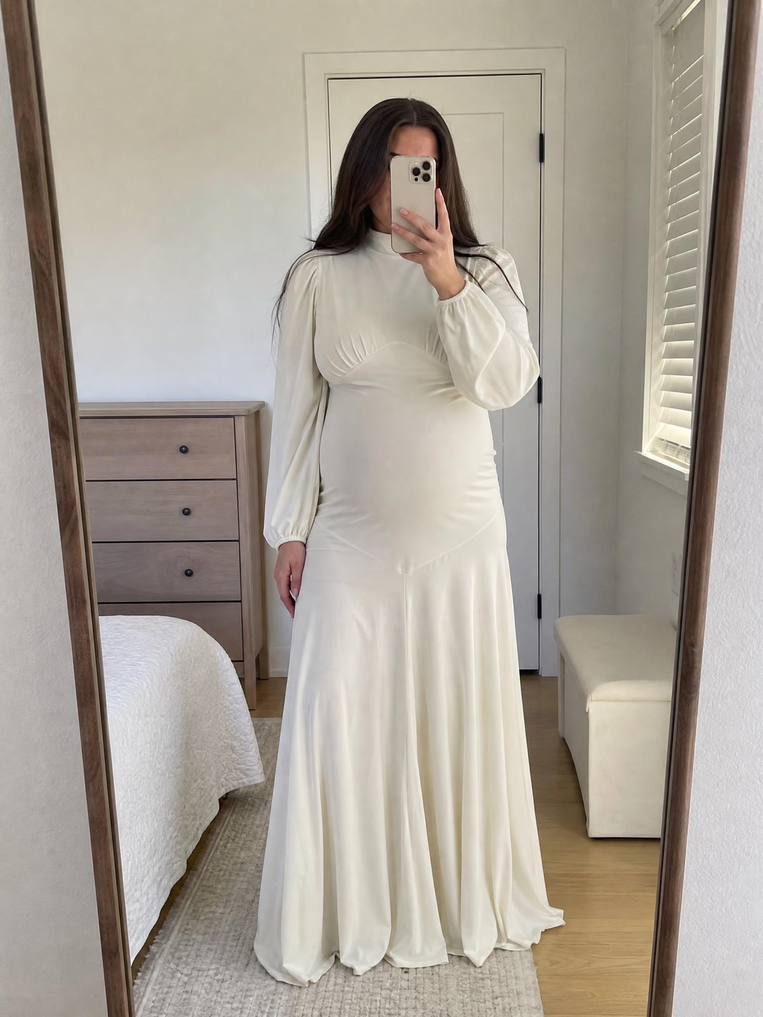 Ivory cream ruched bust maxi dress with puff sleeves - new