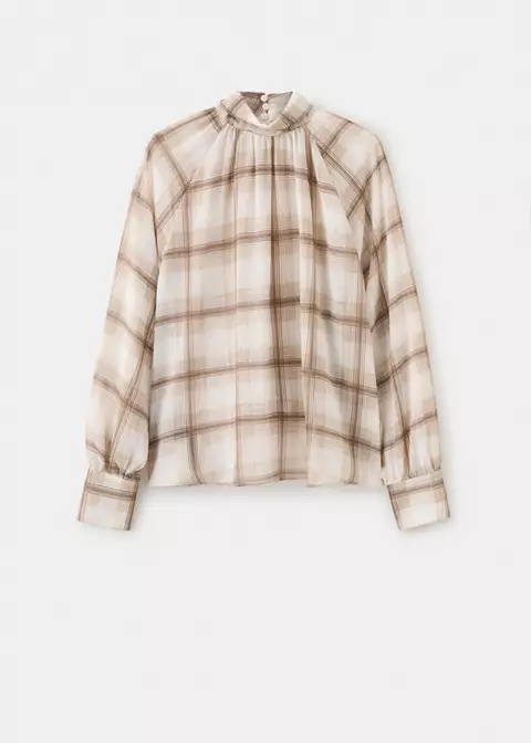 mango, CHECKED PRINT BLOUSE