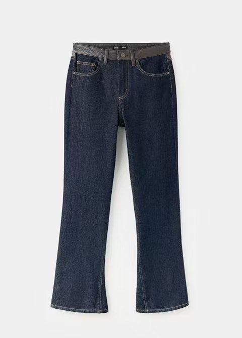 mango, FLARED JEANS WITH CONTRAST WAISTBAND