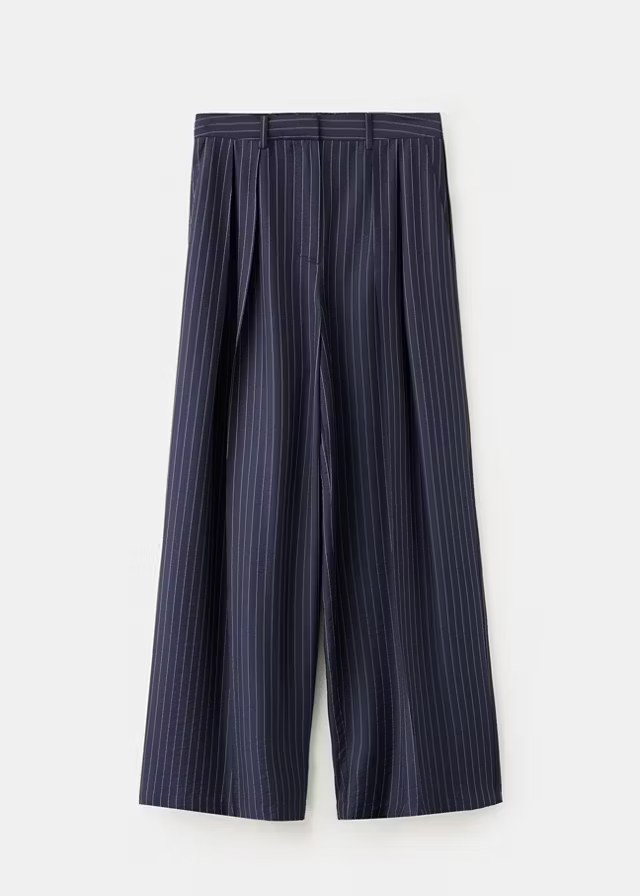 mango, PINSTRIPE WIDE LEG TROUSERS