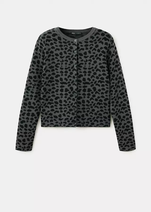 mango, ANIMAL PRINT CARDIGAN WITH BUTTONS