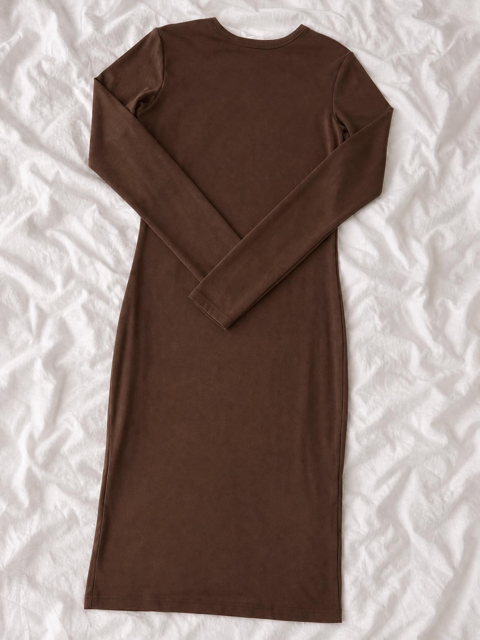 Chocolate Brown Long-Sleeve Fitted Mini Dress