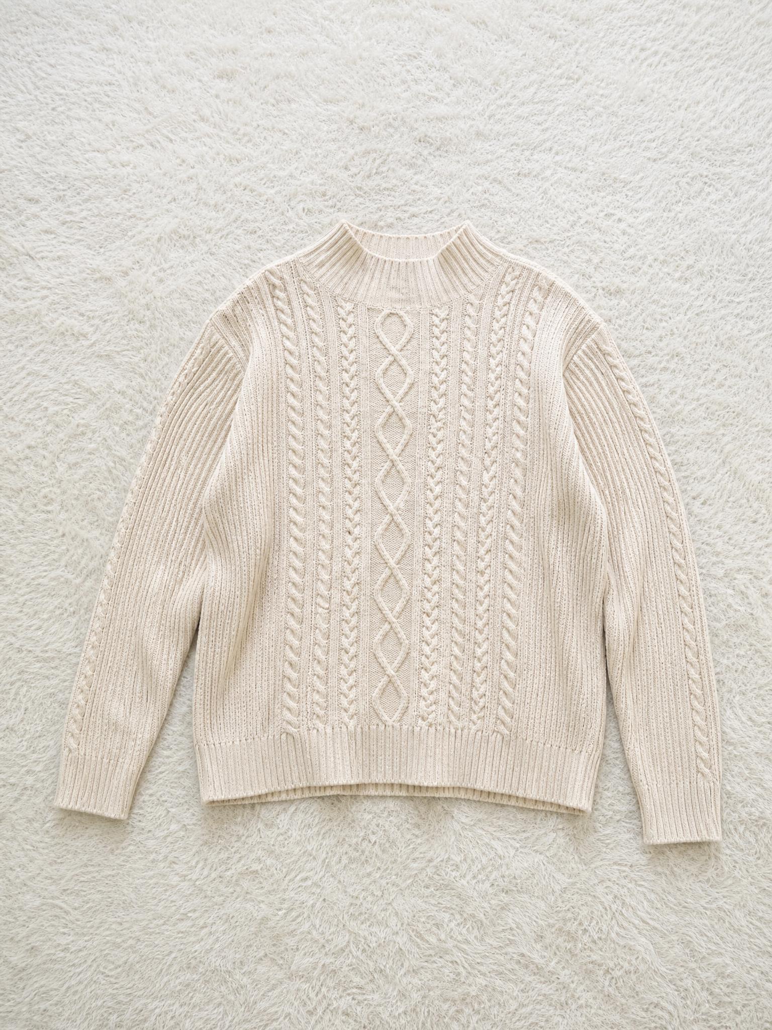 Cream Cable Knit Cropped Jumper with High Neck