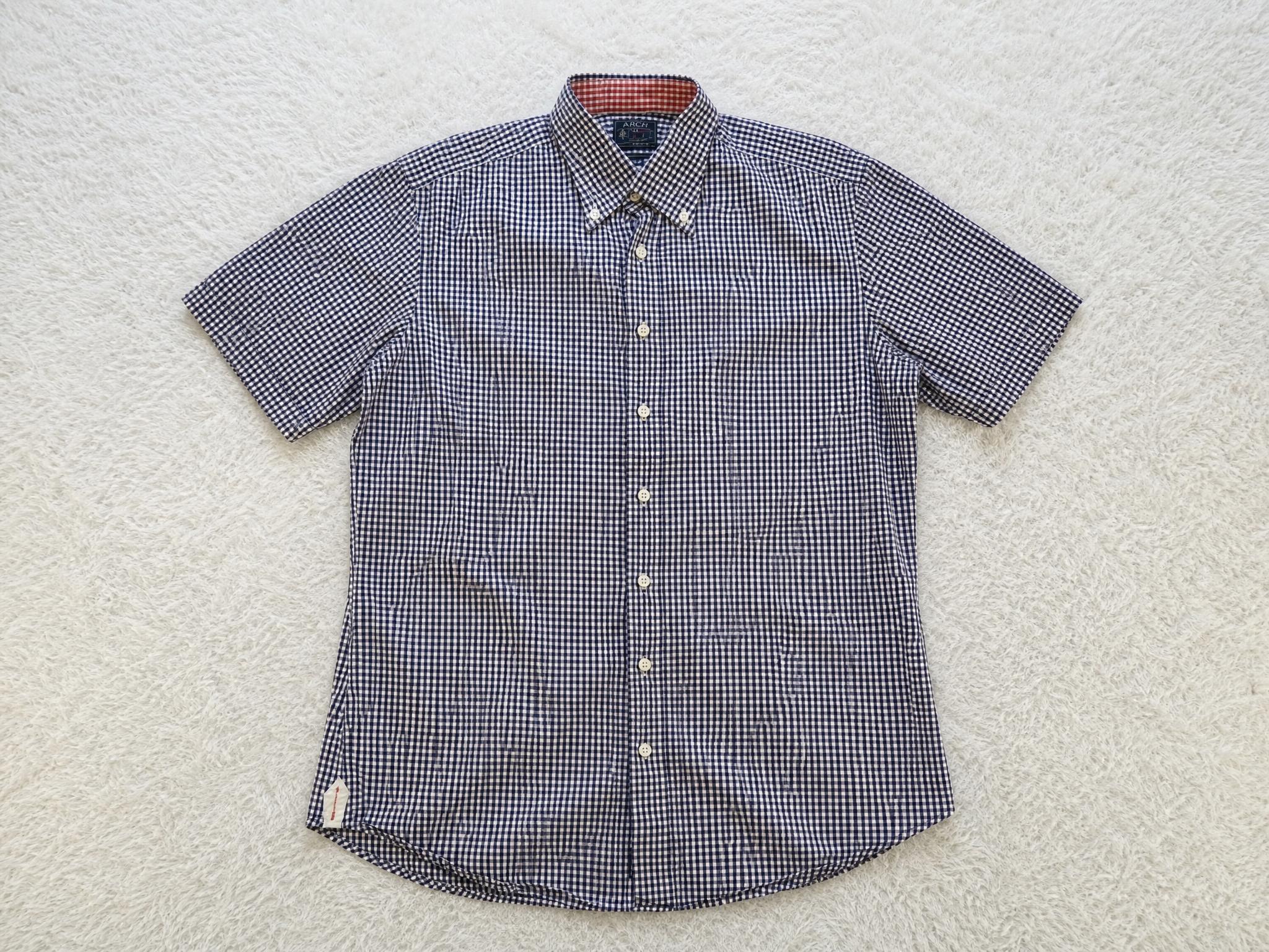 Arrow Men's Navy White Check Short Sleeve Shirt Very Good