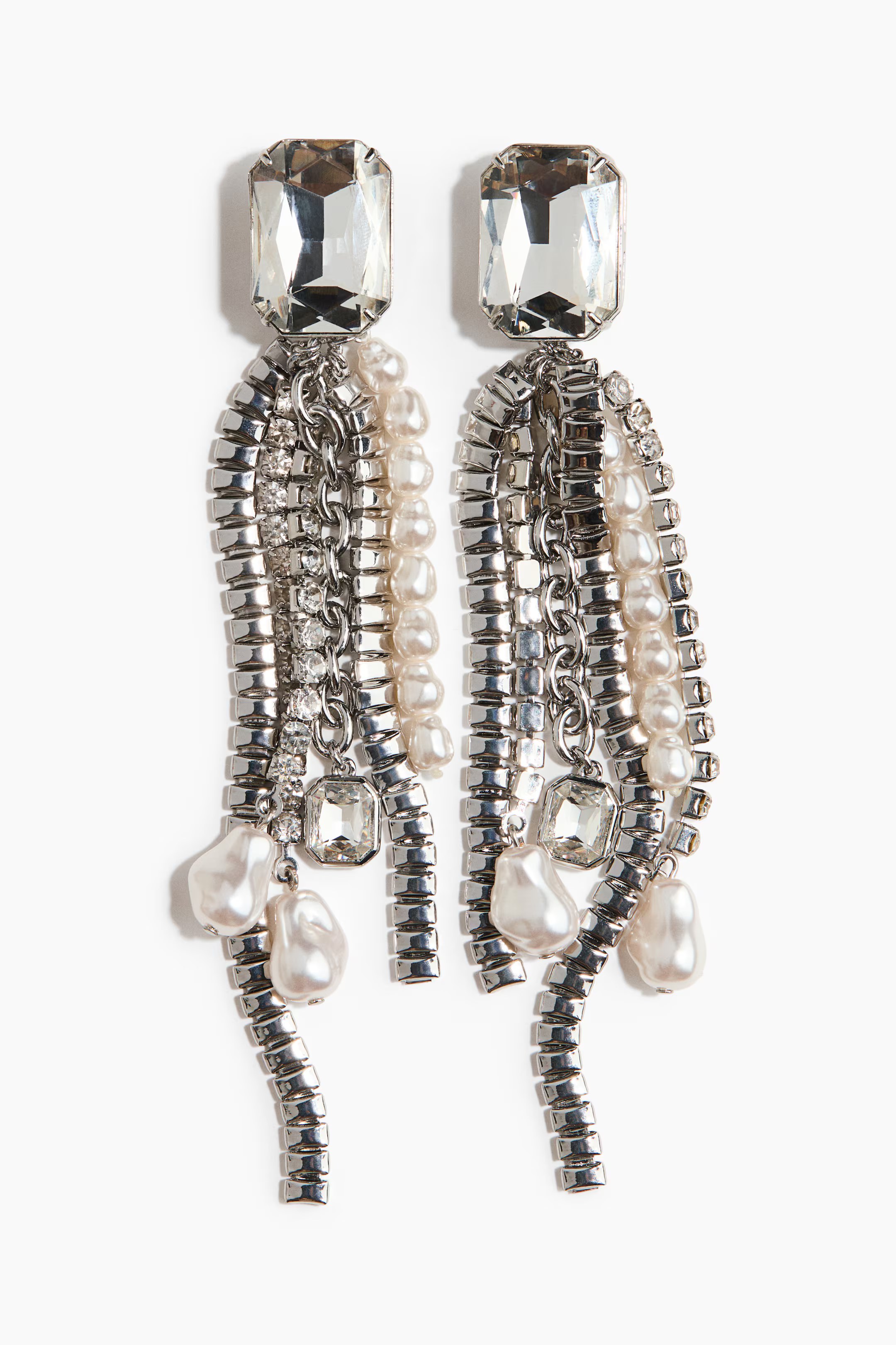 H&M, LONG RHINESTONE CLIP EARRINGS