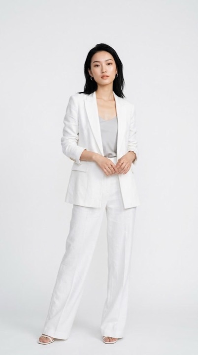 Model portrait in a white suit