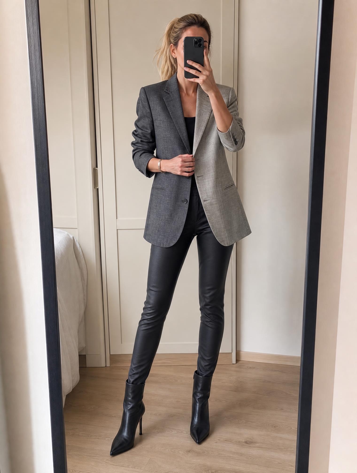 Two-Tone Grey Tailored Blazer – Colour Block Smart Fit