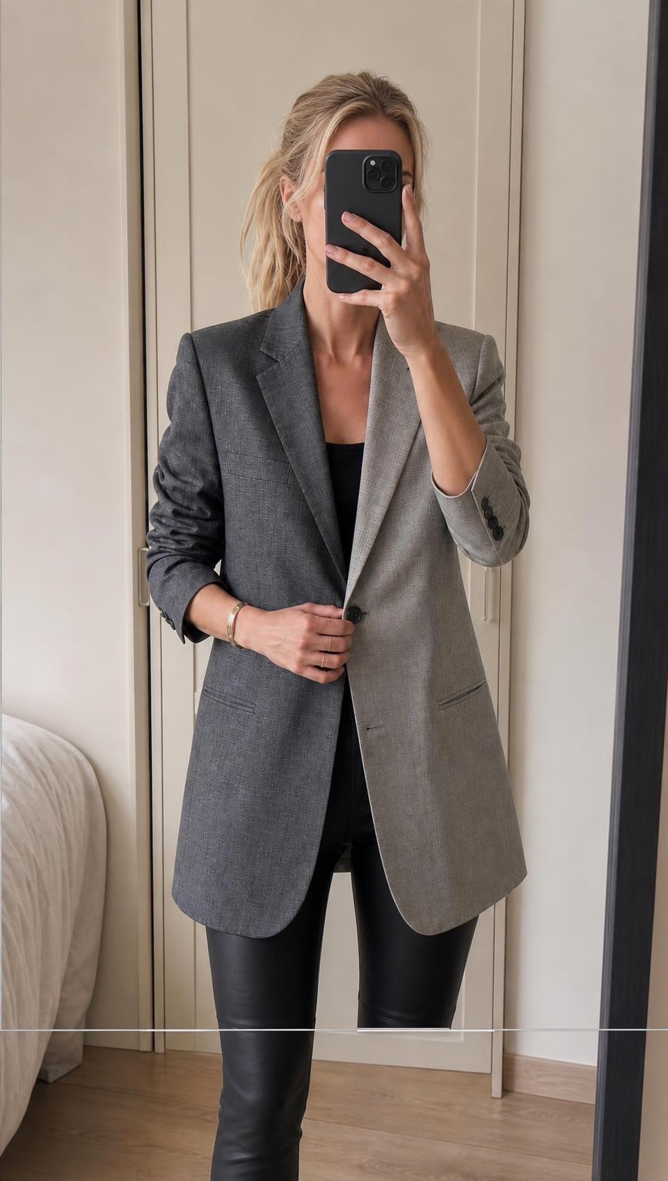 Grey Longline Tailored Blazer with Notched Lapels – Very Good