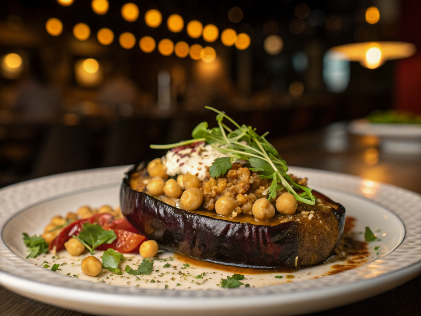 Mediterranean Baked Eggplant with Chickpeas and Tahini