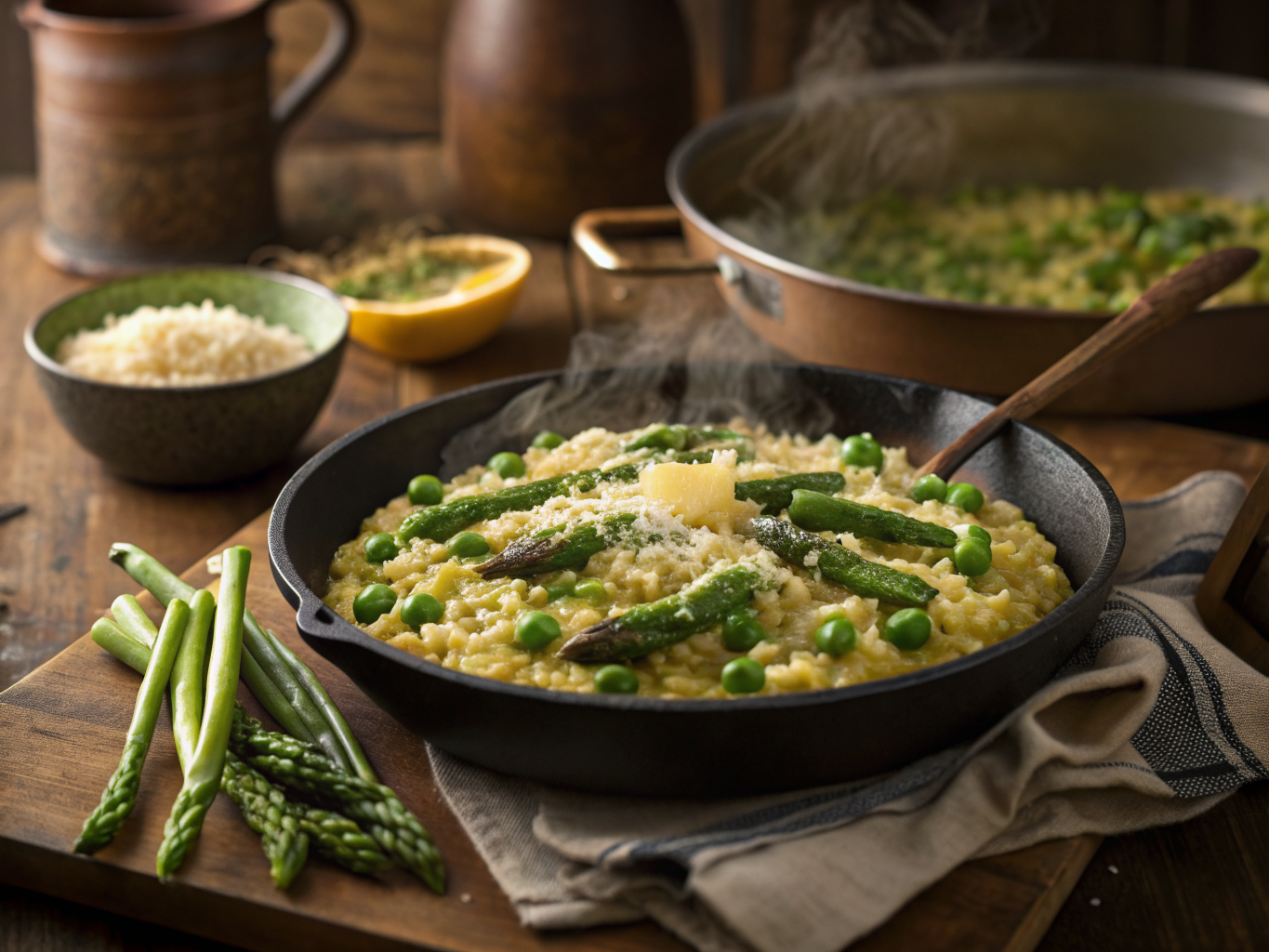 Creamy Asparagus and Pea Risotto with Lemon and Parmesan