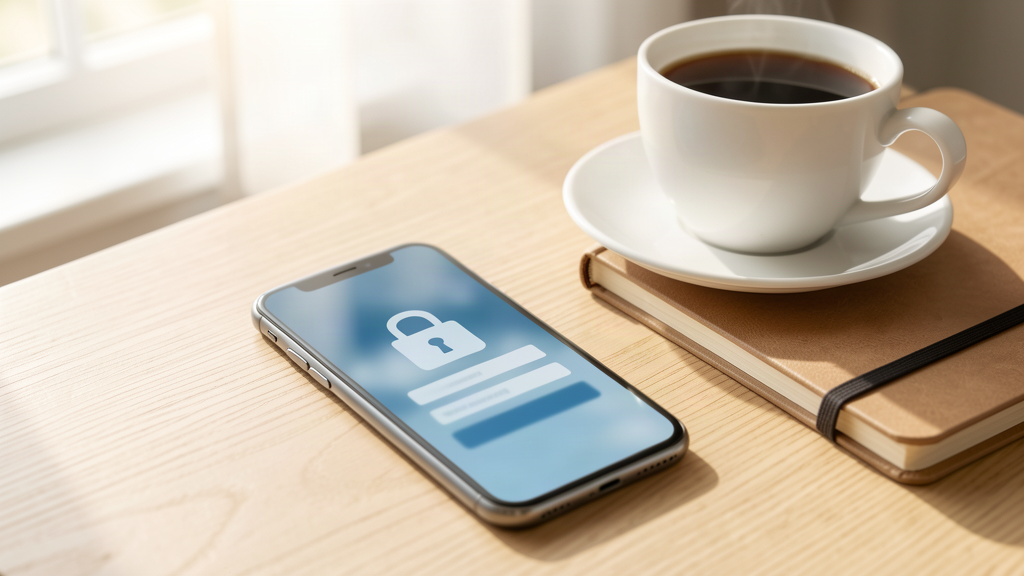 Smartphone con schermata di accesso protetta su un tavolo di legno