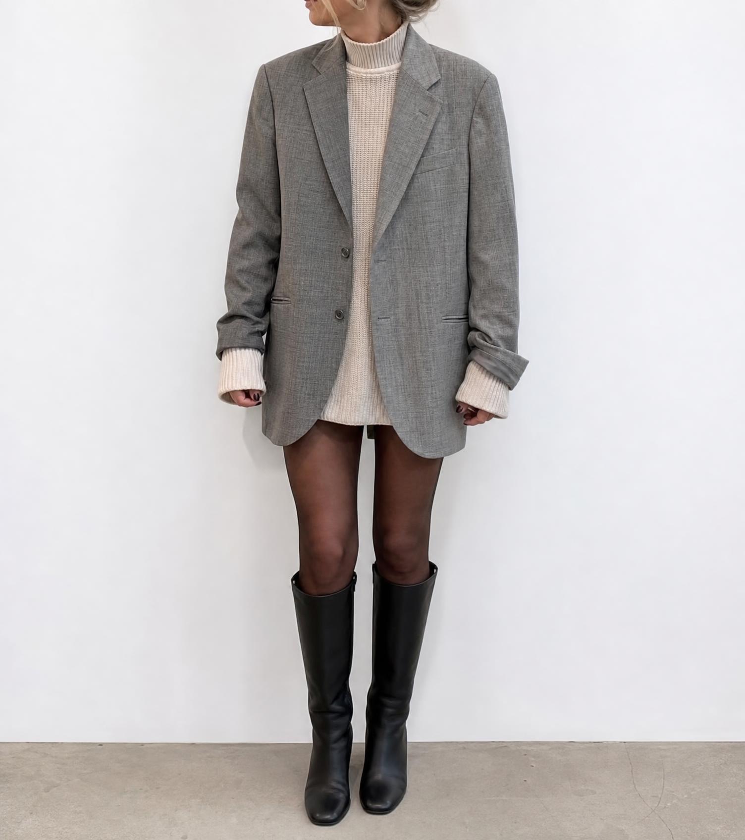 Oversized grey tailored blazer with notched lapels