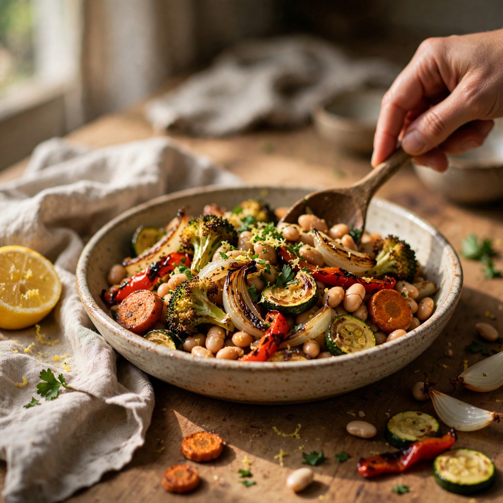 Lemon Herb Roasted Vegetables with White Beans