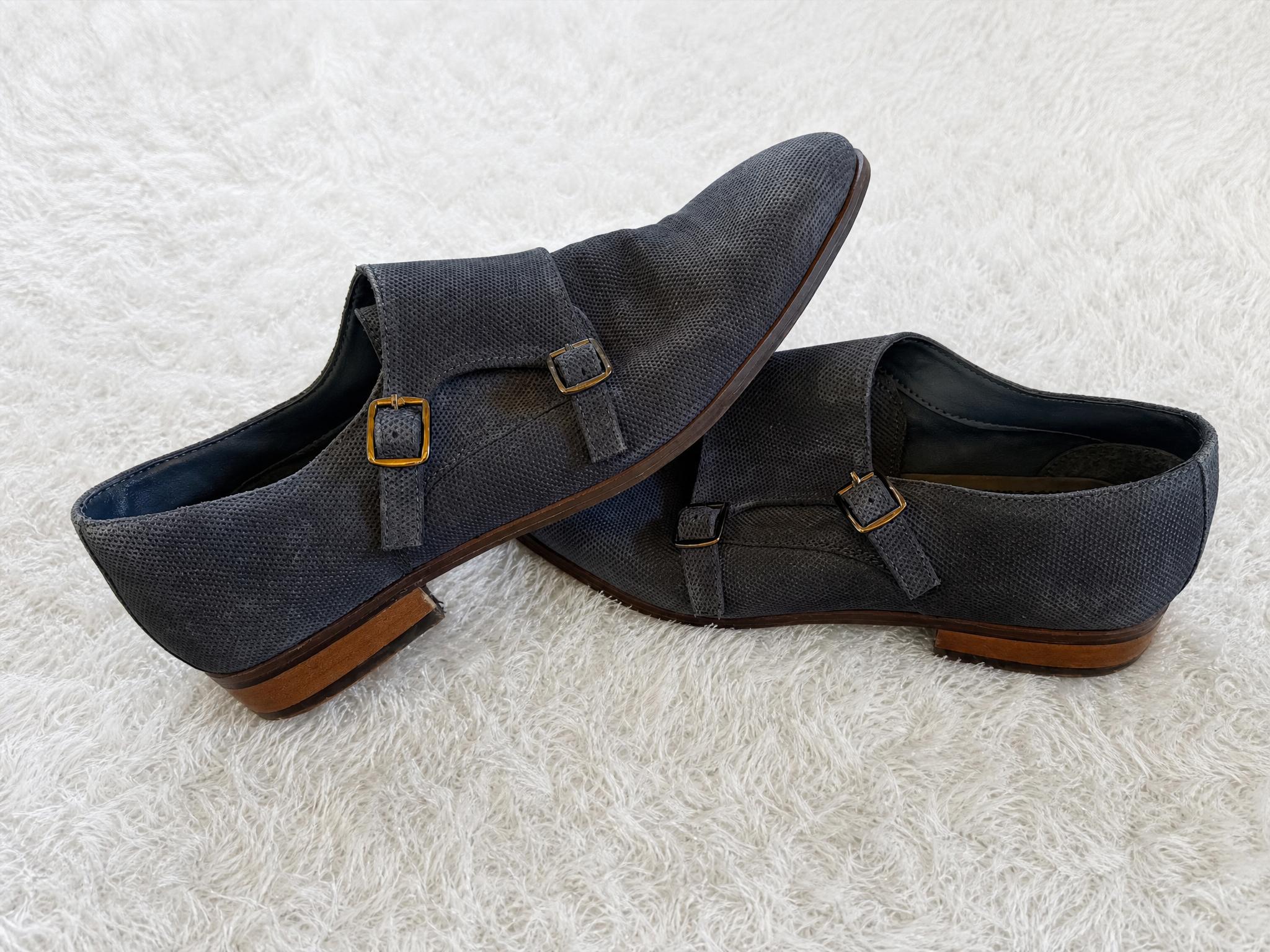 Black Double Monk Strap Formal Shoes with Gold Buckles