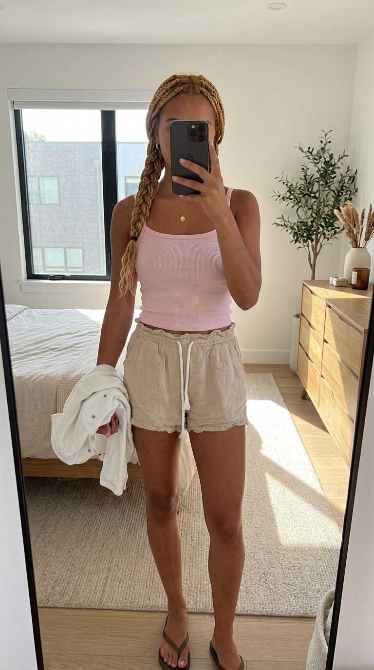Taupe Beige Drawstring Shorts with Pockets – Casual Fit