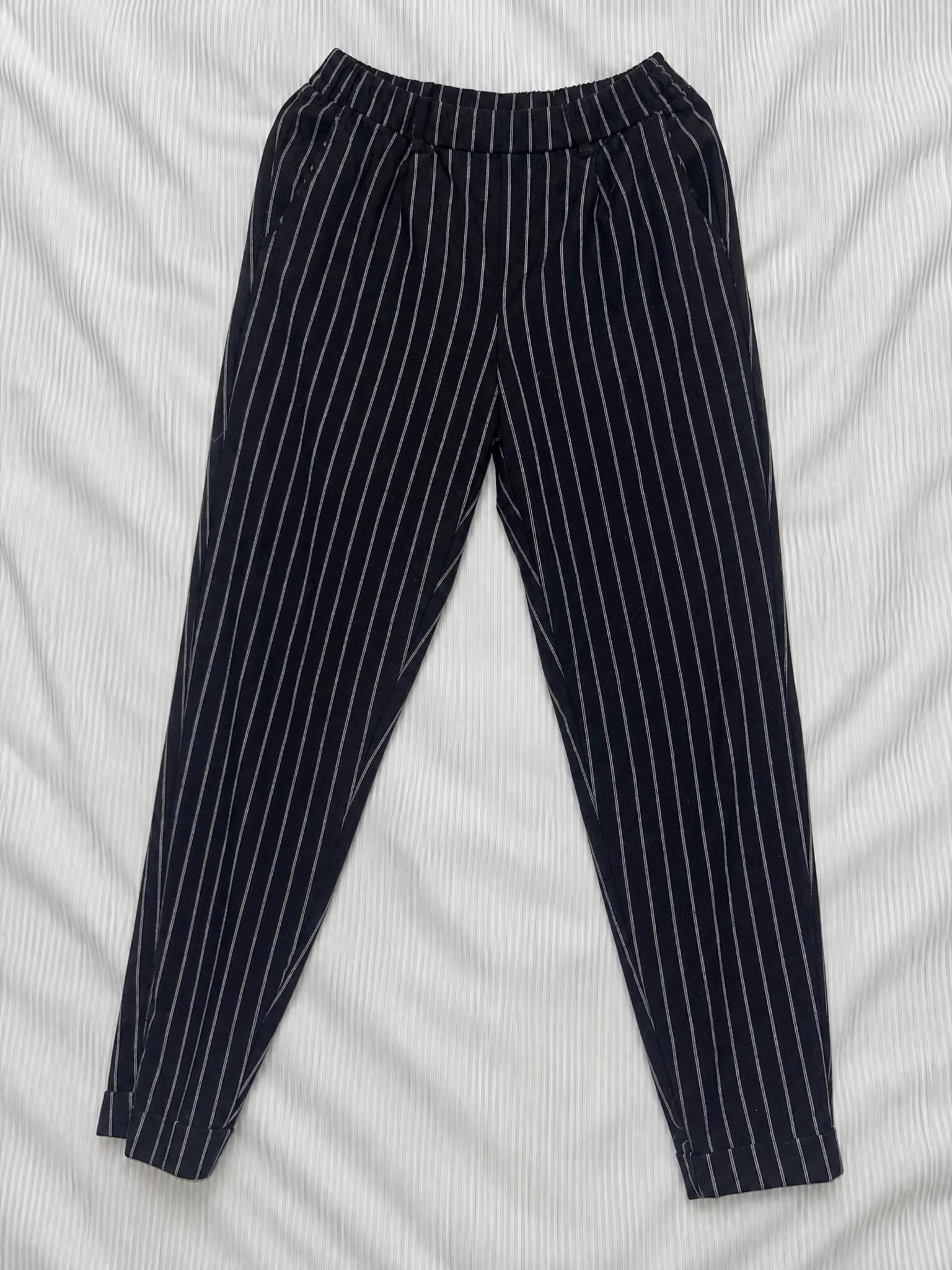 Navy Pinstripe Trousers with Elasticated Waist – Very Good