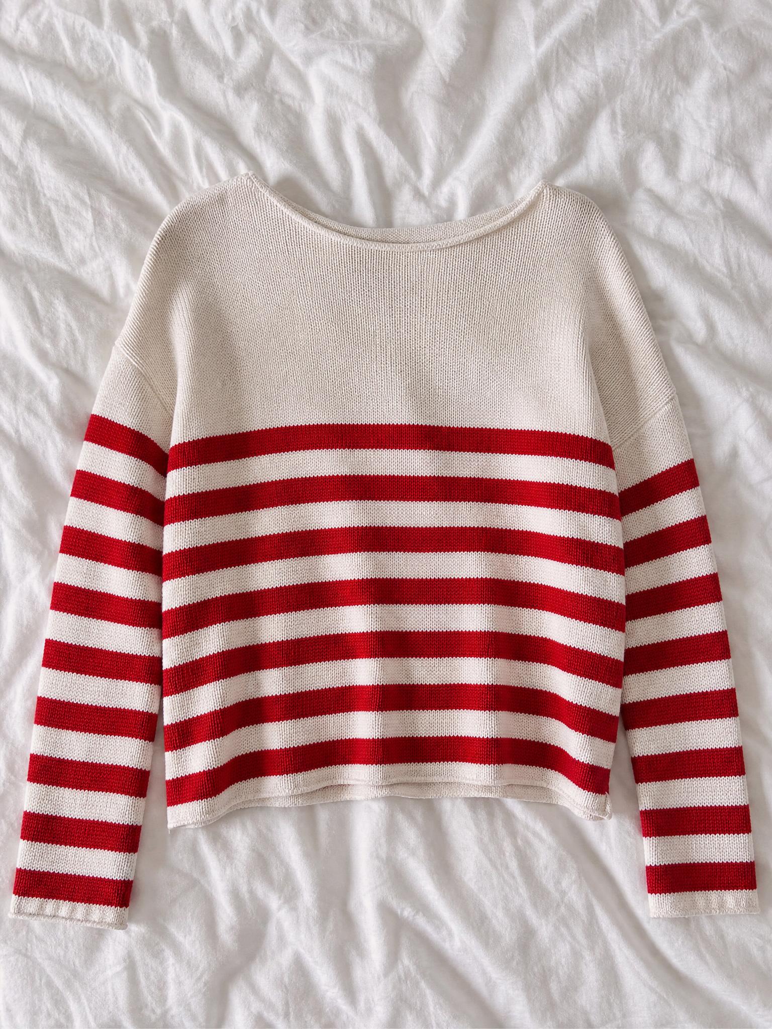 Cream and red striped lightweight knit jumper
