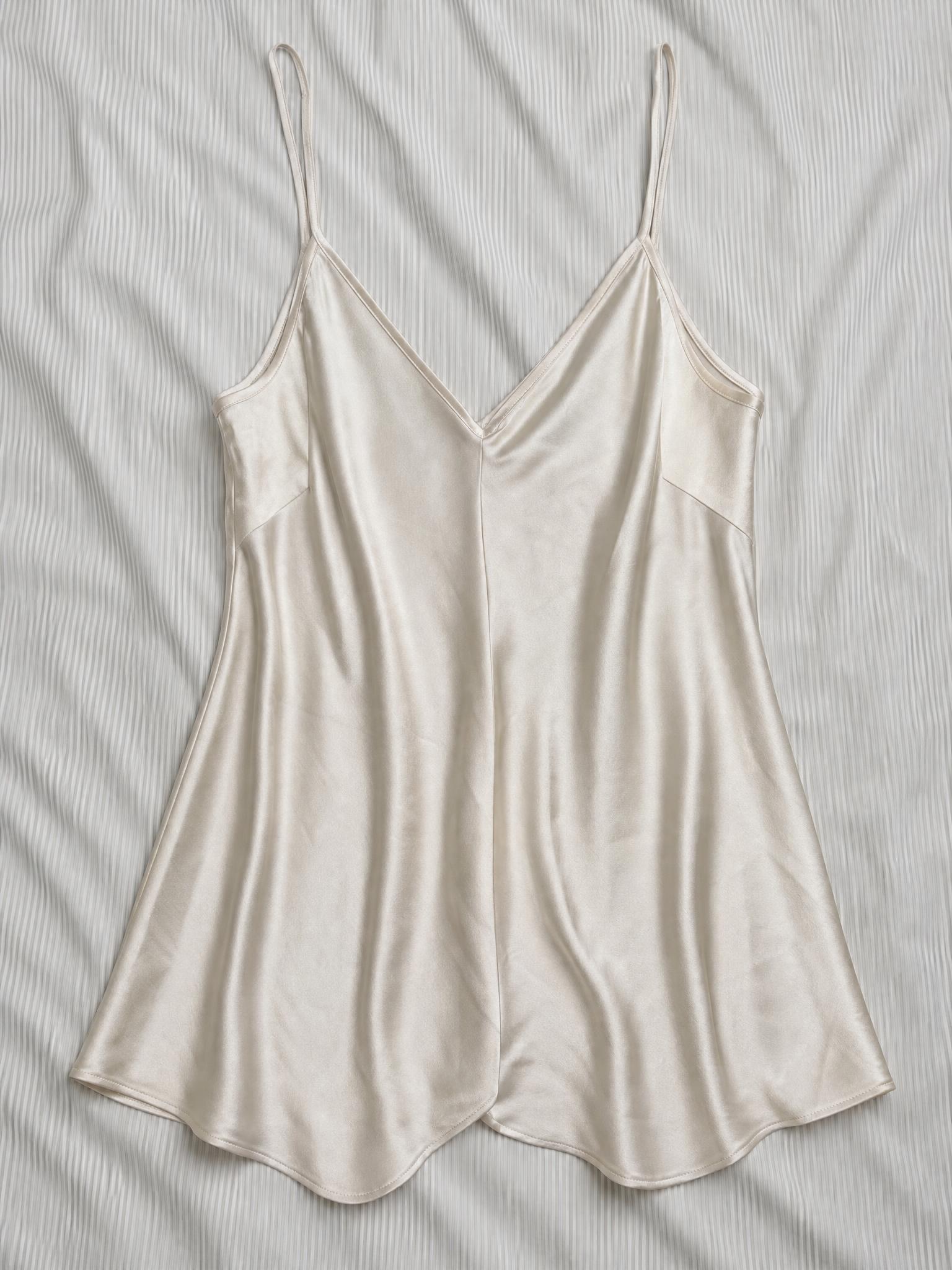 Champagne Satin Cami Top with V-Neck and Spaghetti Straps