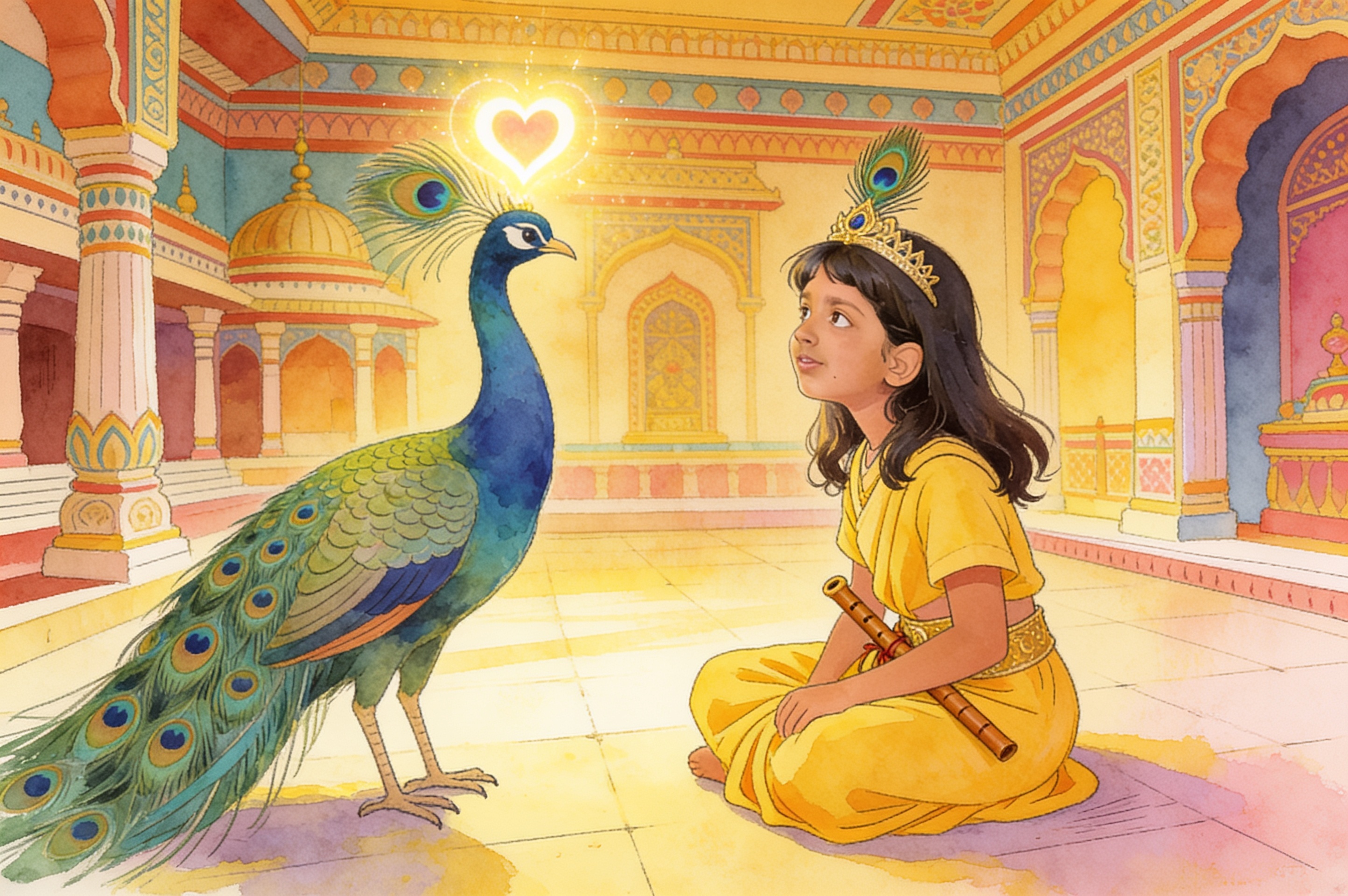 Shreya's Krishna Adventure and the big leaf umbrella — illustration for page 16