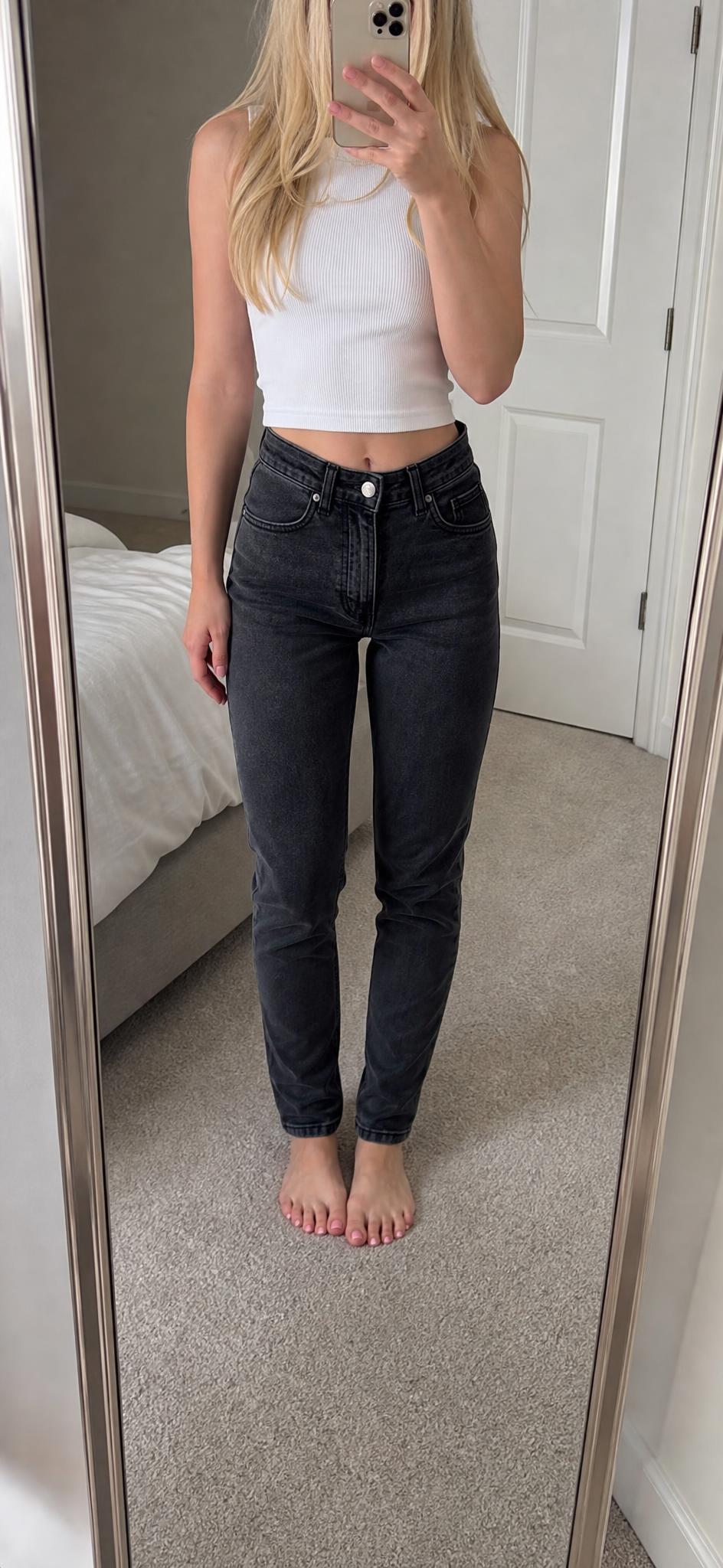 Charcoal high-waisted slim fit jeans