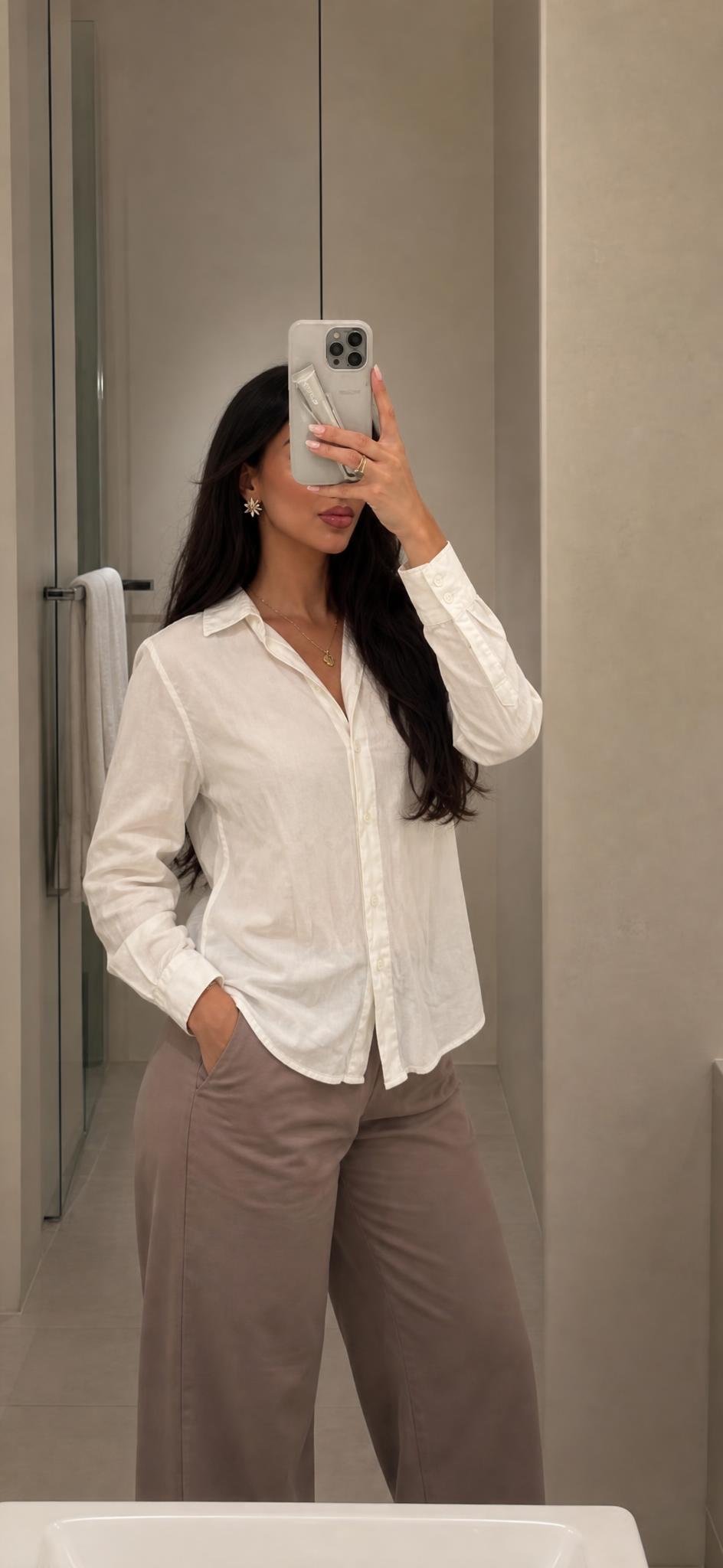 Ivory White Long Sleeve Button-Up Shirt – Relaxed Fit