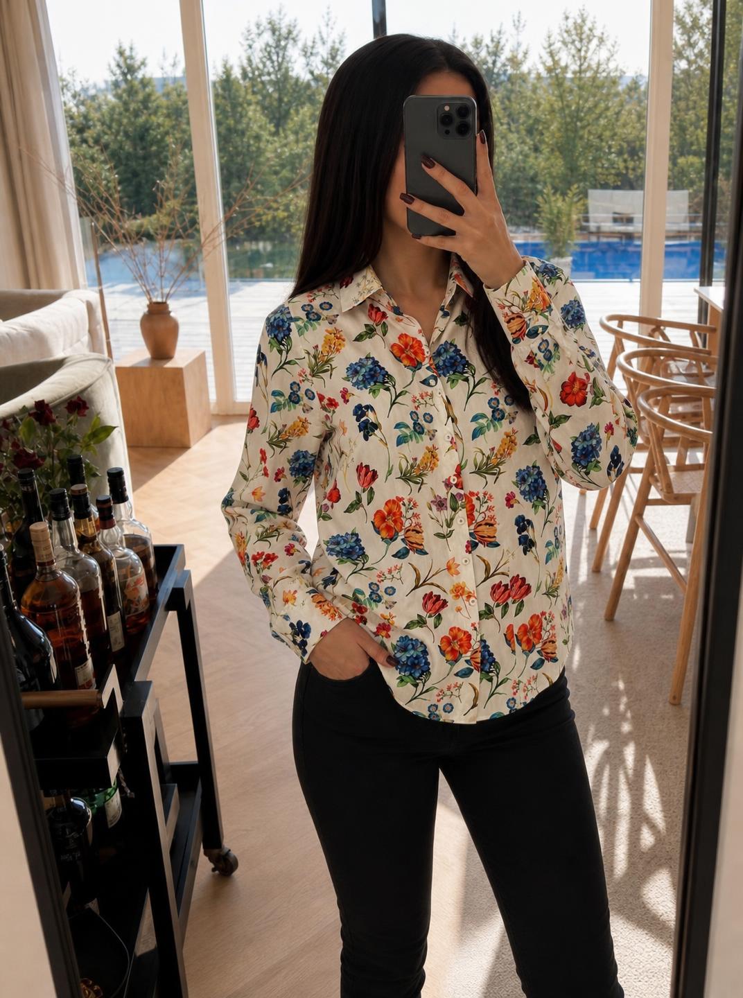 Hawes & Curtis floral shirt, colourful botanical print, size 8