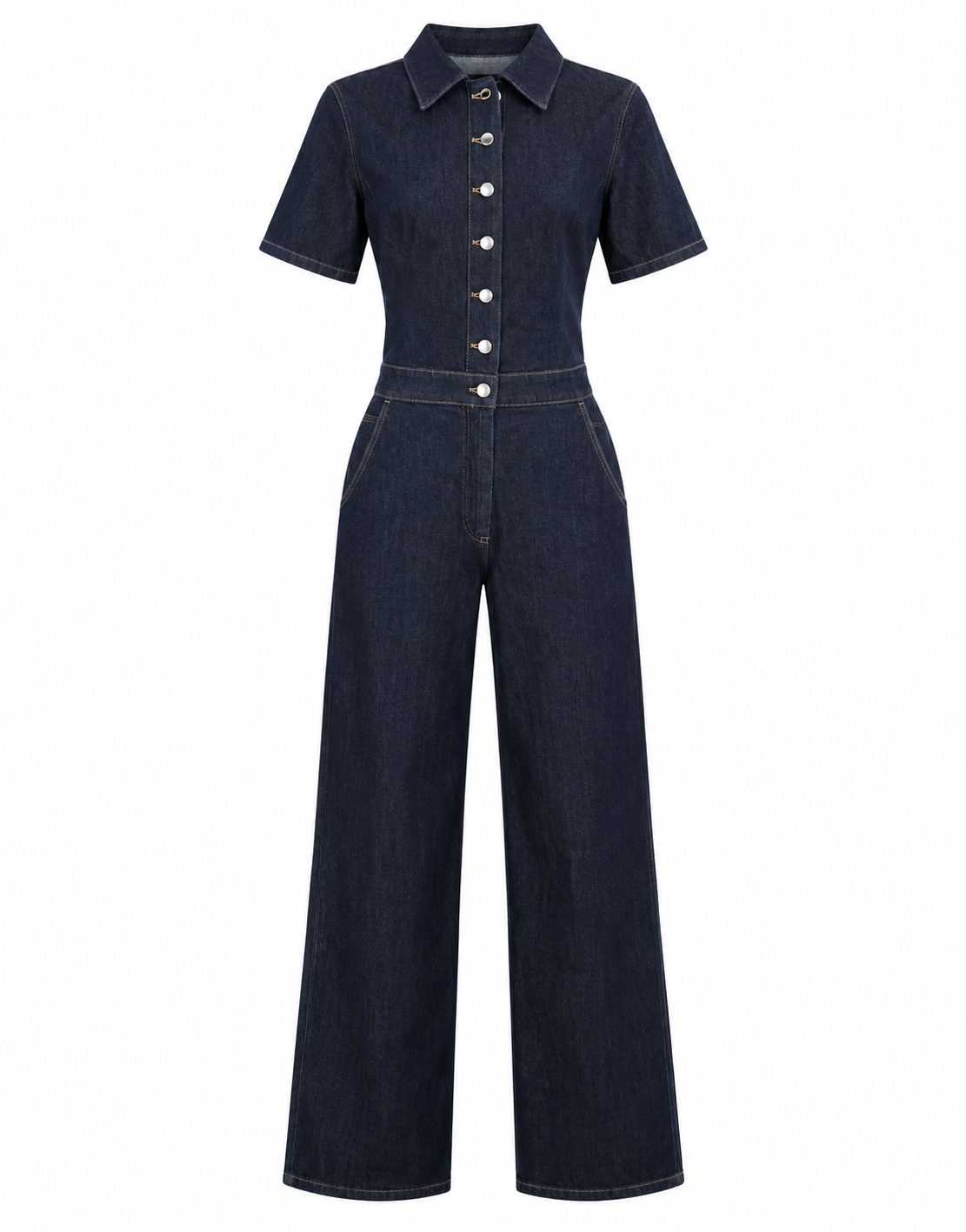 asos, Mango denim short sleeve button through jumpsuit in indigo