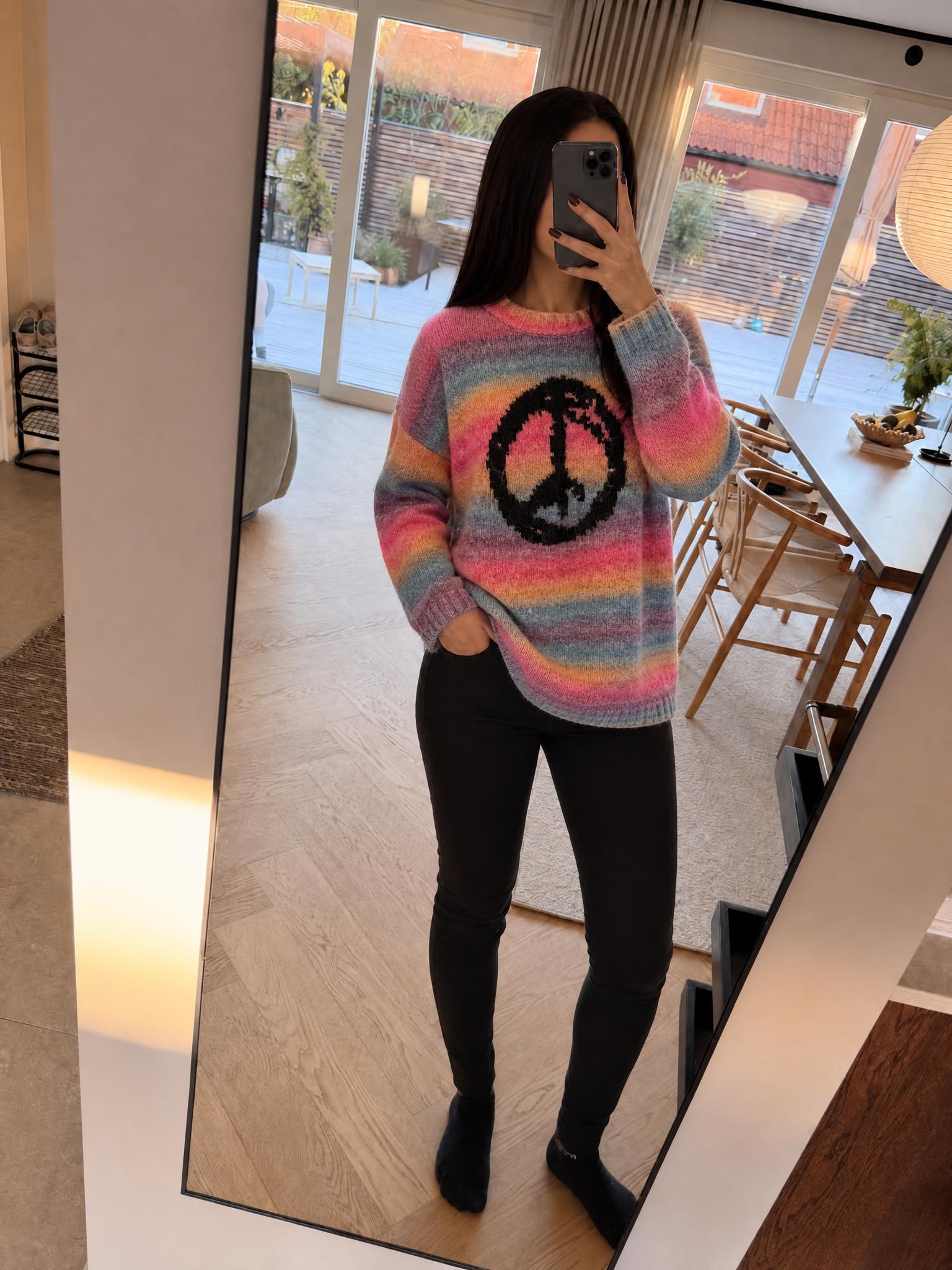 Multicoloured rainbow smiley face knit jumper