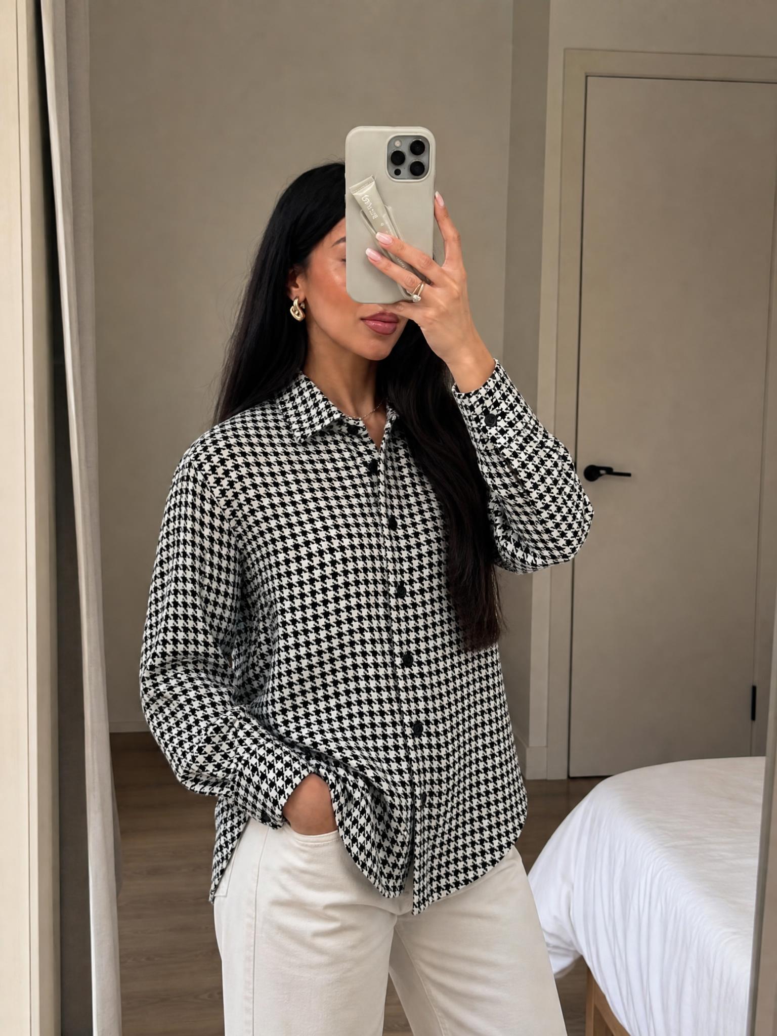 Happiness Black & White Houndstooth Overshirt