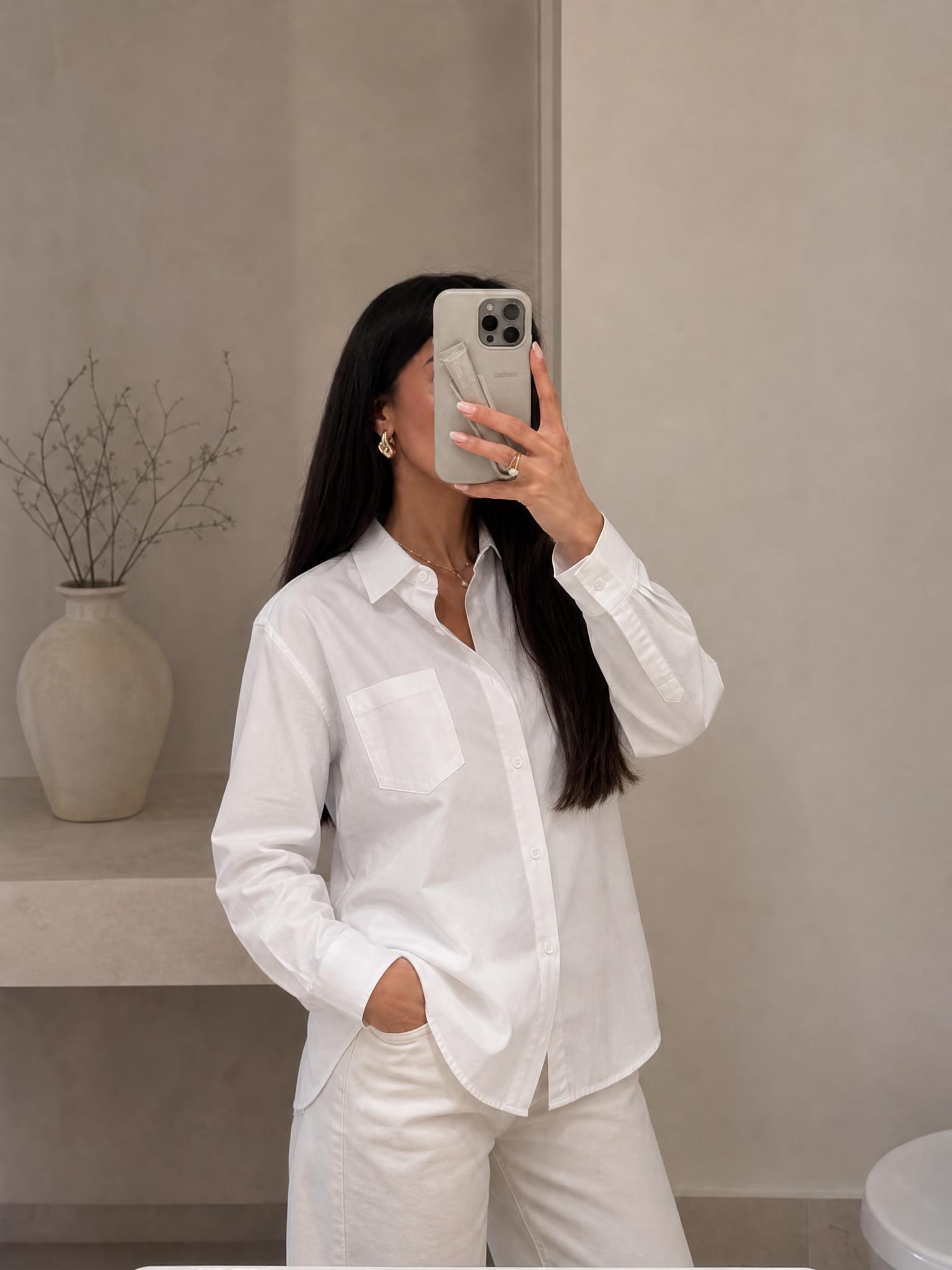 H&M White Long Sleeve Shirt with Pocket, New Size 38