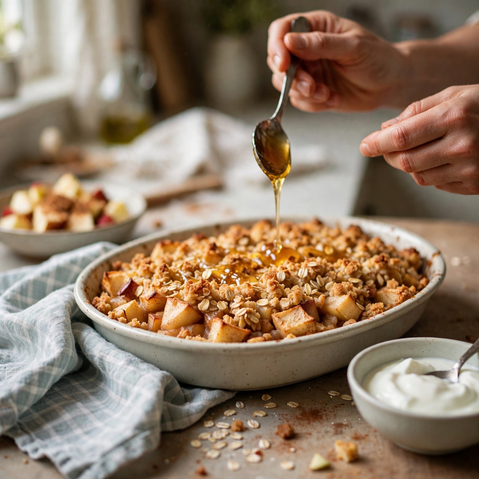 Baked Apple and Cinnamon Oat Crumble with Honey