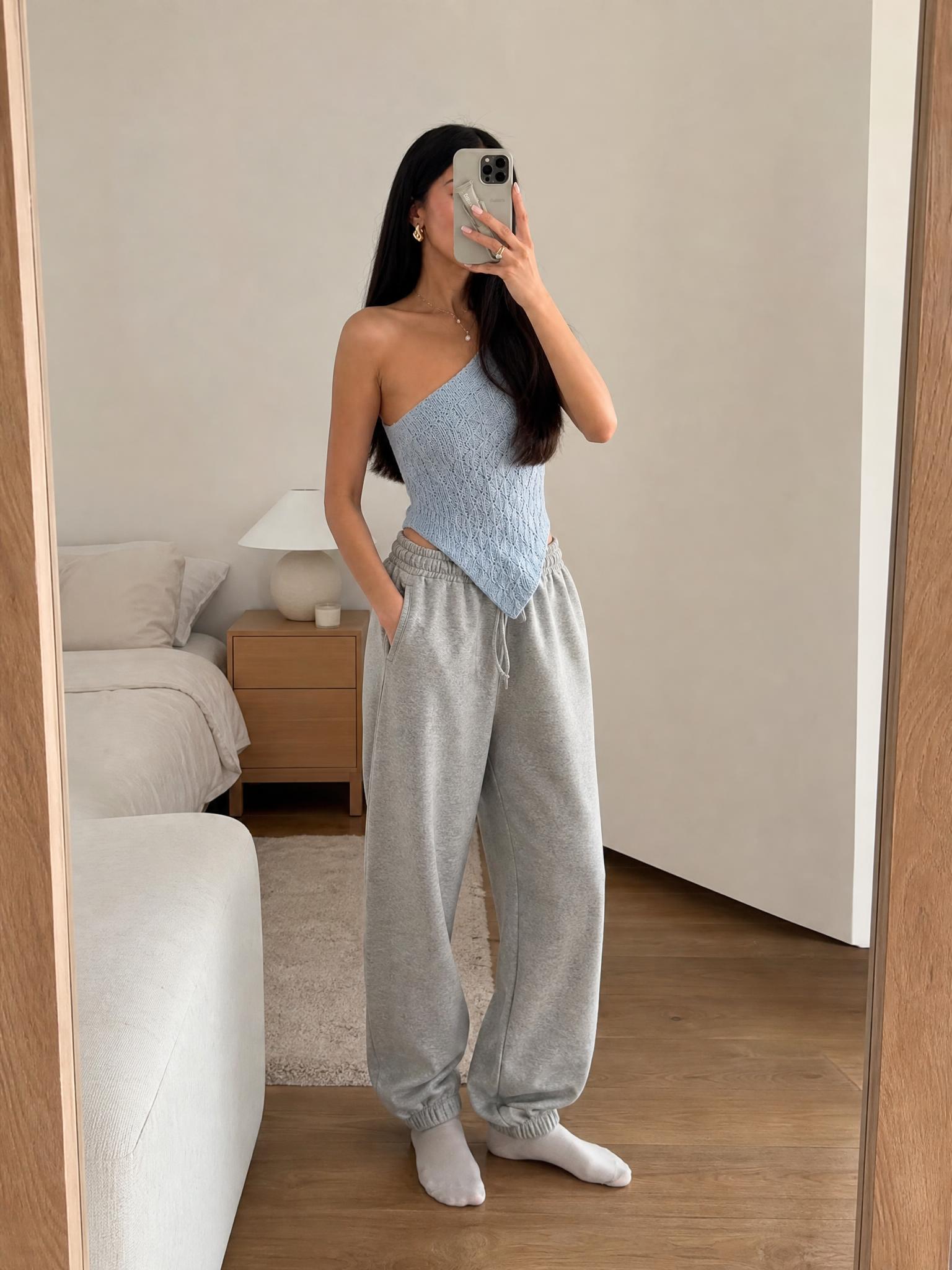 Grey cuffed jogger trousers with drawstring waistband - new