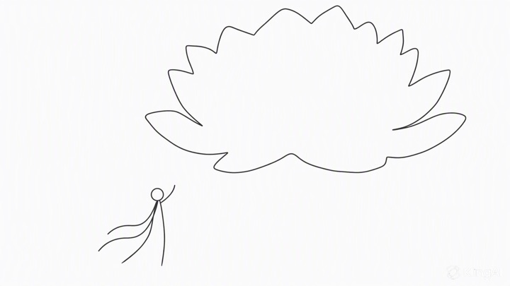 Line sketch of a figure below a lotus