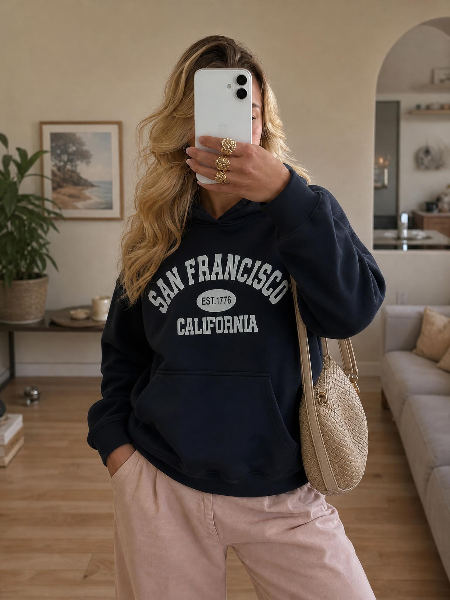 Black San Francisco California Graphic Pullover Hoodie