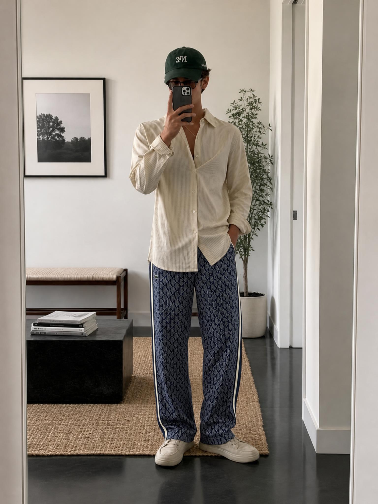 Lacoste Navy Geometric Print Track Trousers