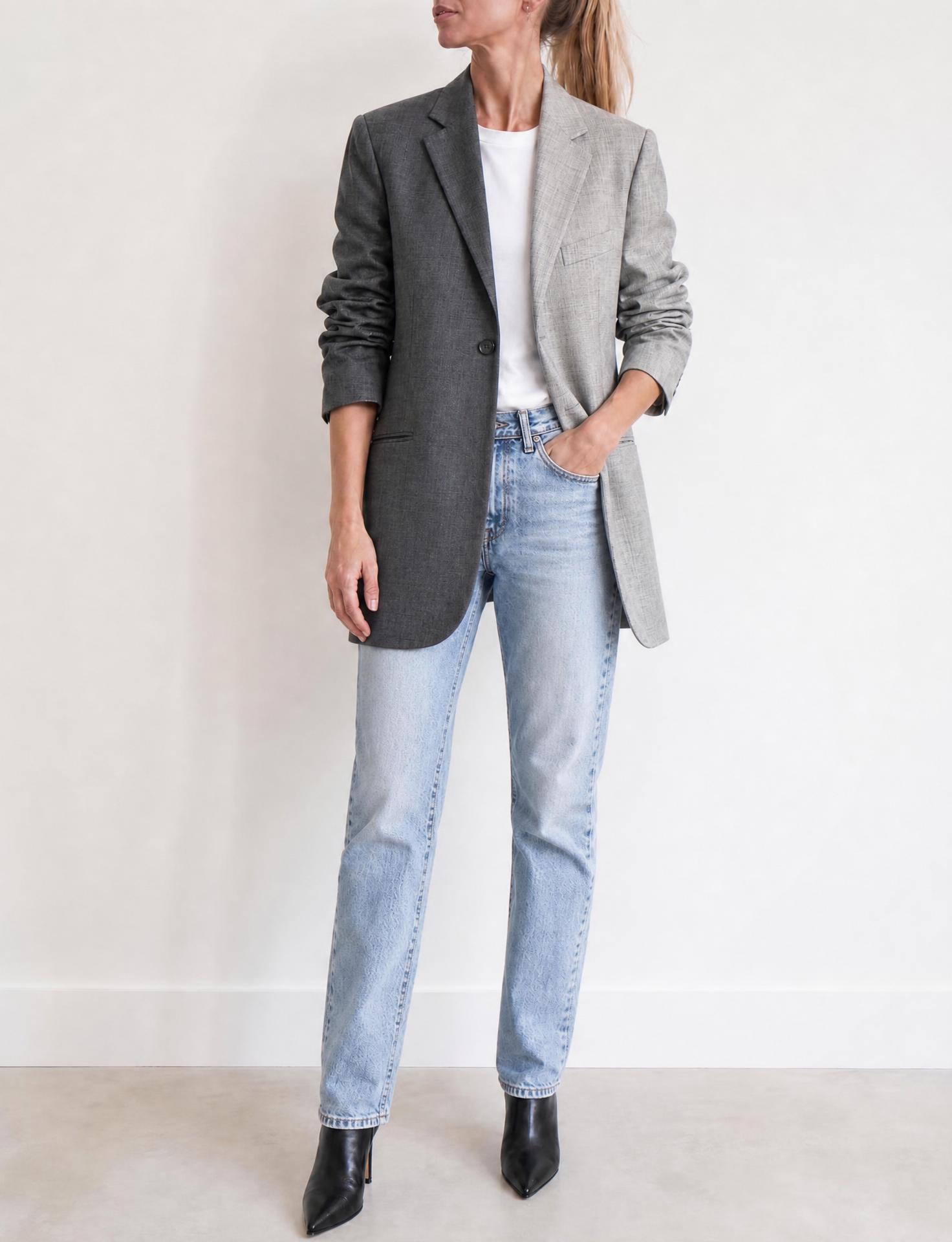 Grey tailored blazer with ruched sleeves – very good condition