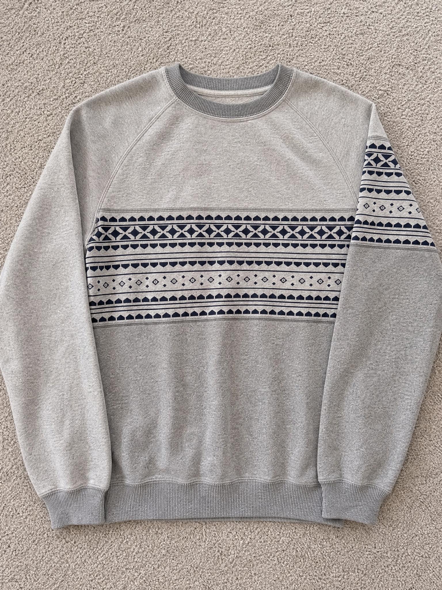 Grey Geometric Pattern Raglan Sweatshirt