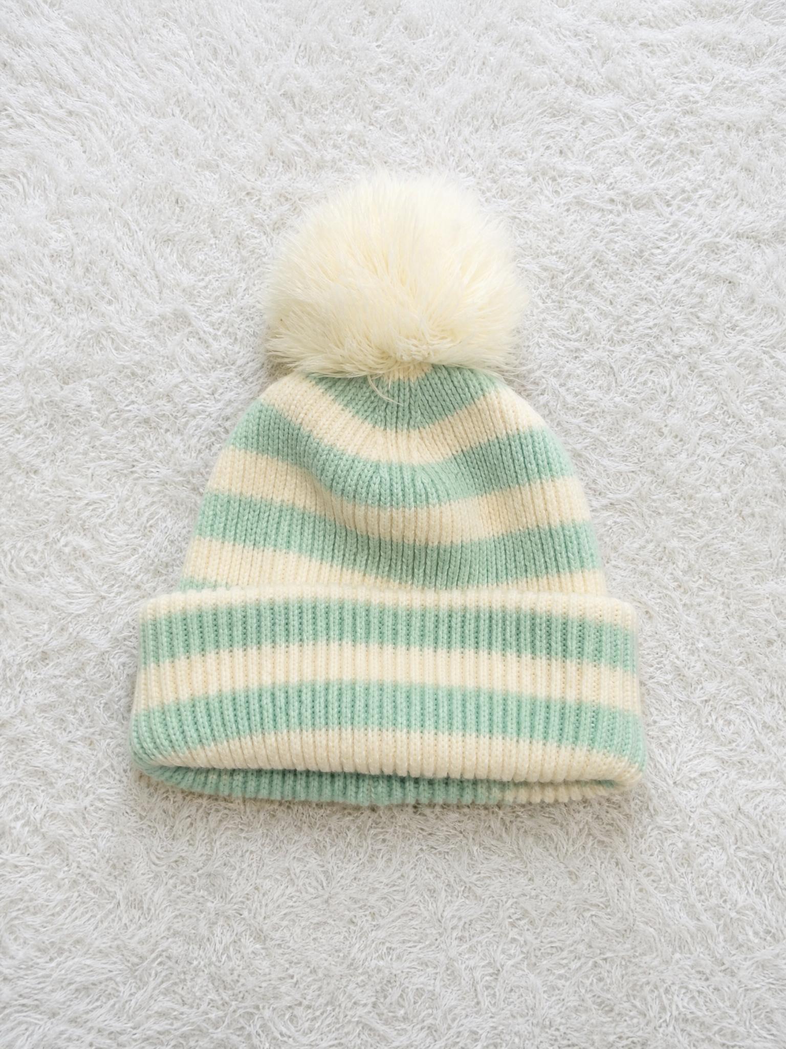 Mint Green & Cream Striped Bobble Hat – Very Good