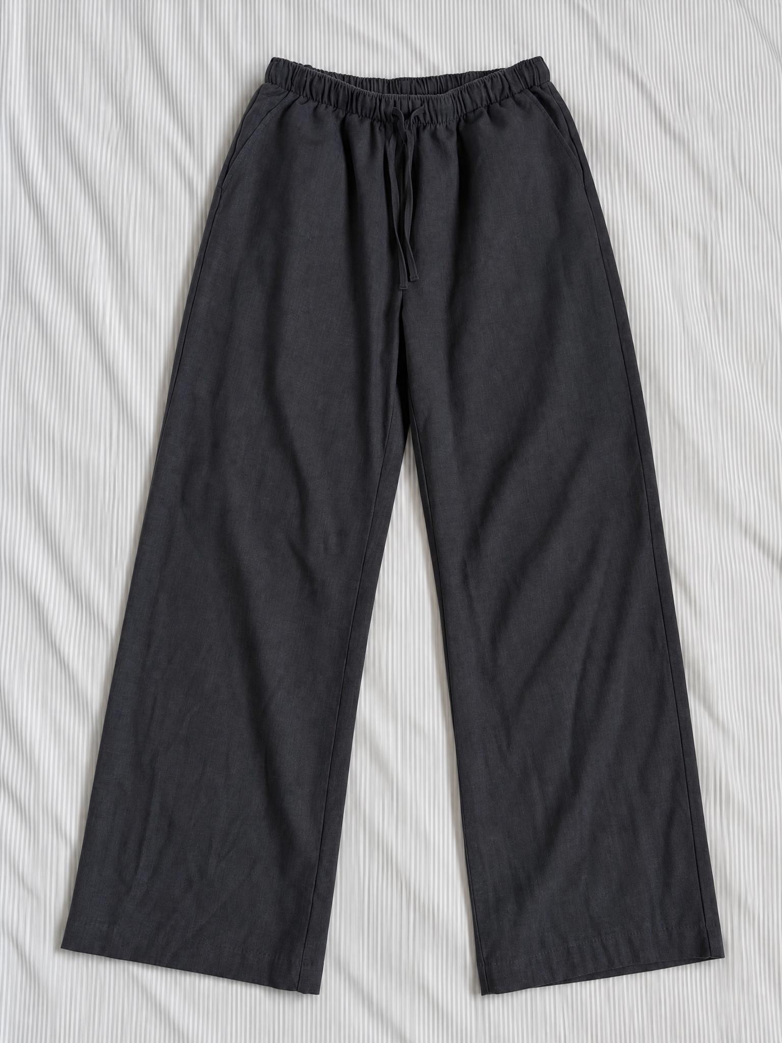 Charcoal Black Wide-Leg Trousers with Drawstring Waist