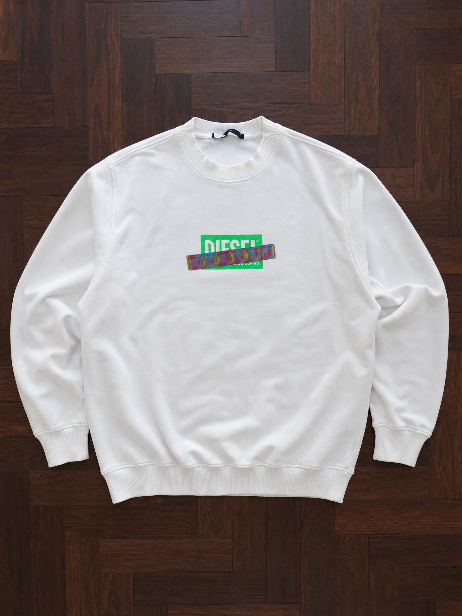 Diesel White Graphic Sweatshirt with Colourful Chest Logo