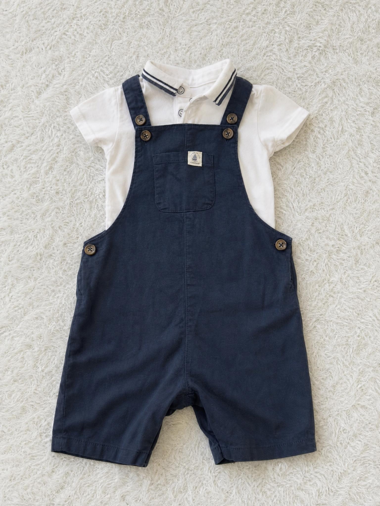 Navy Short Dungaree Romper & Polo Set – Very Good