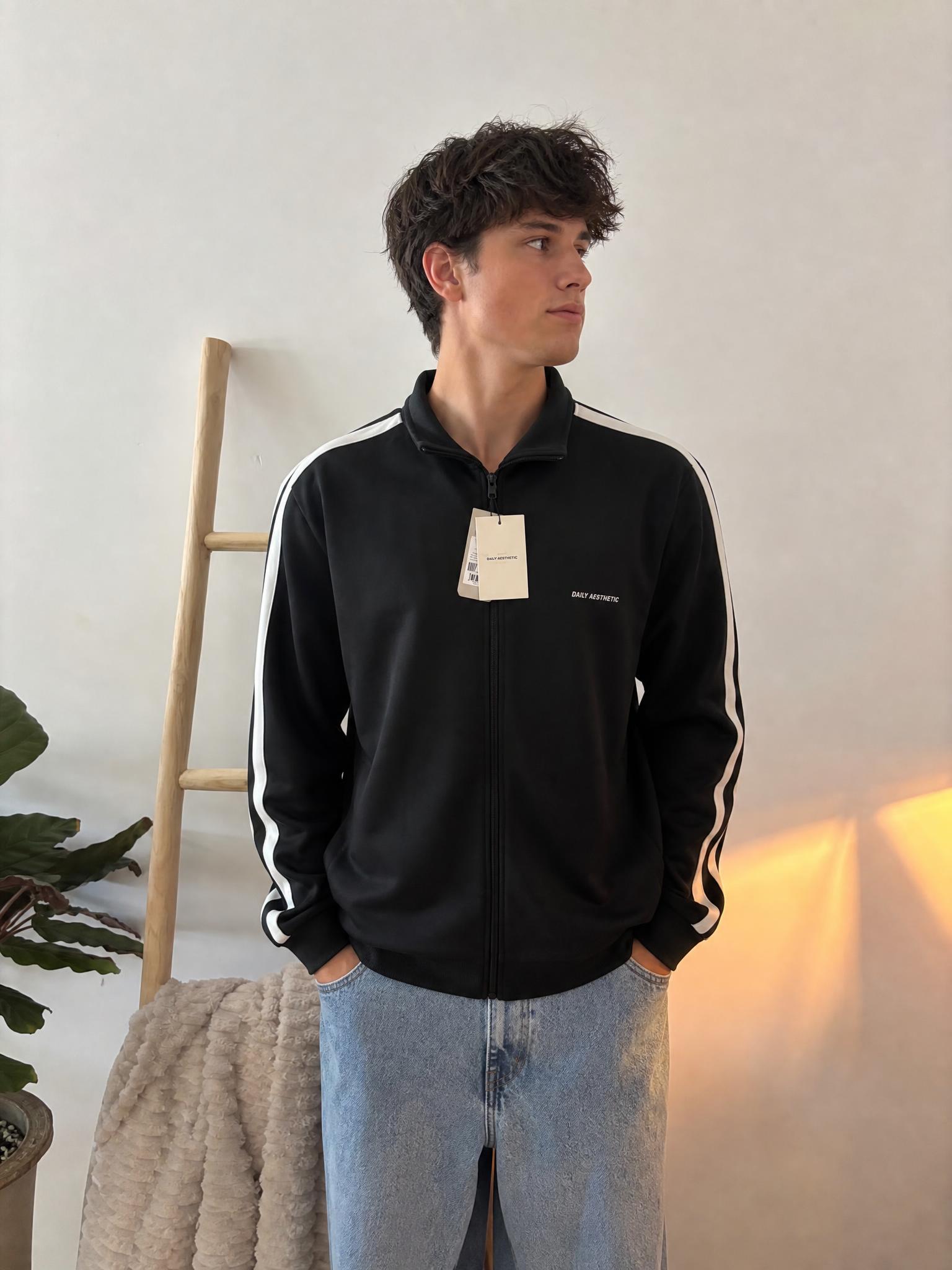 Black track jacket with white stripes – new with tags